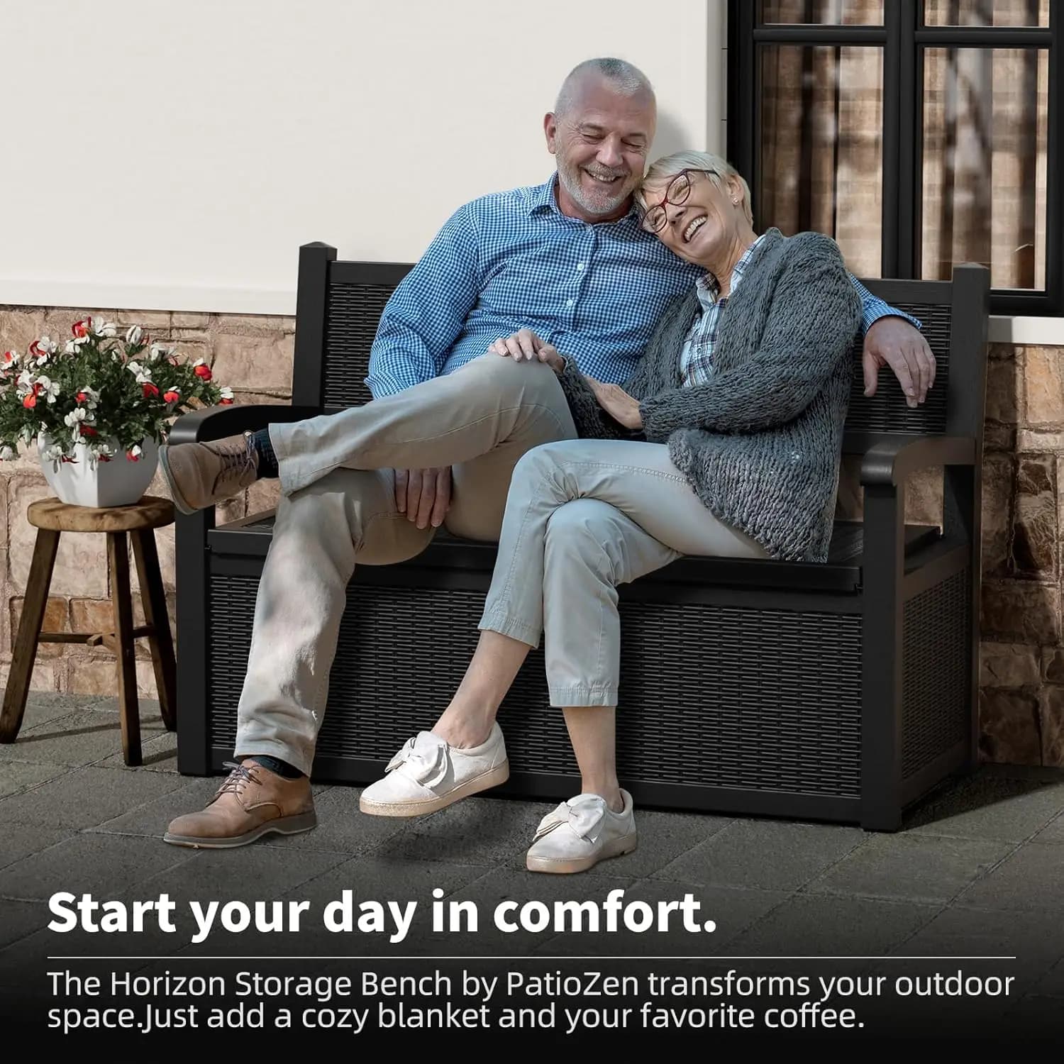 Banc de rangement extérieur de 80 gallons, boîte de rangement pour terrasse, imperméable, verrouilla