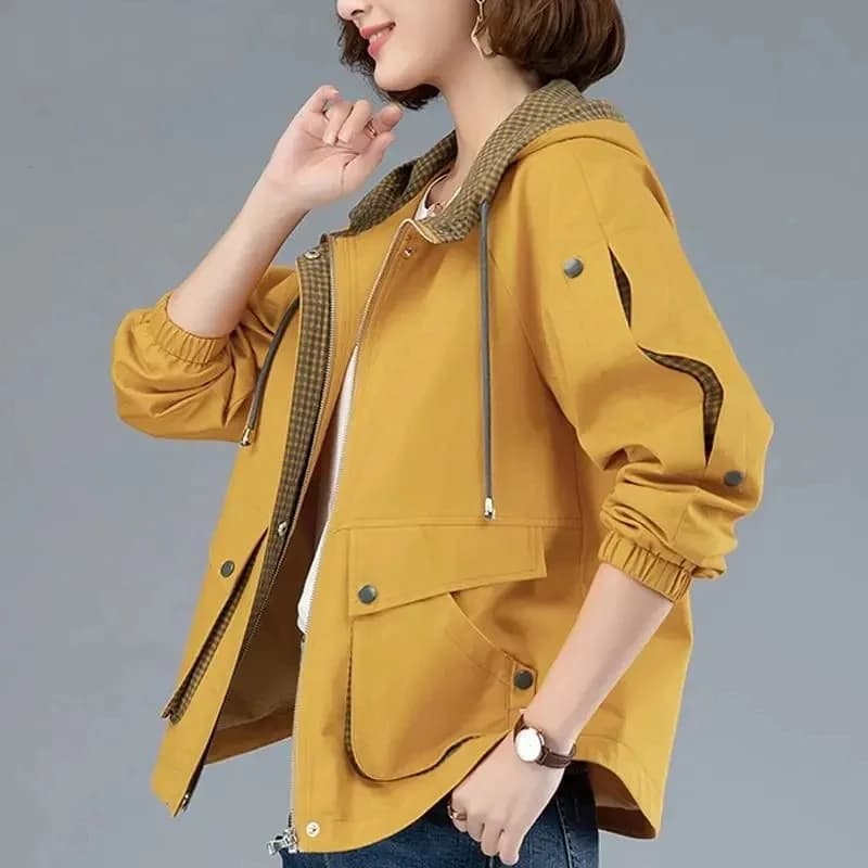 Veste courte à capuche pour femme d'âge moyen, manteau décontracté, grande taille, coupe-vent pour m