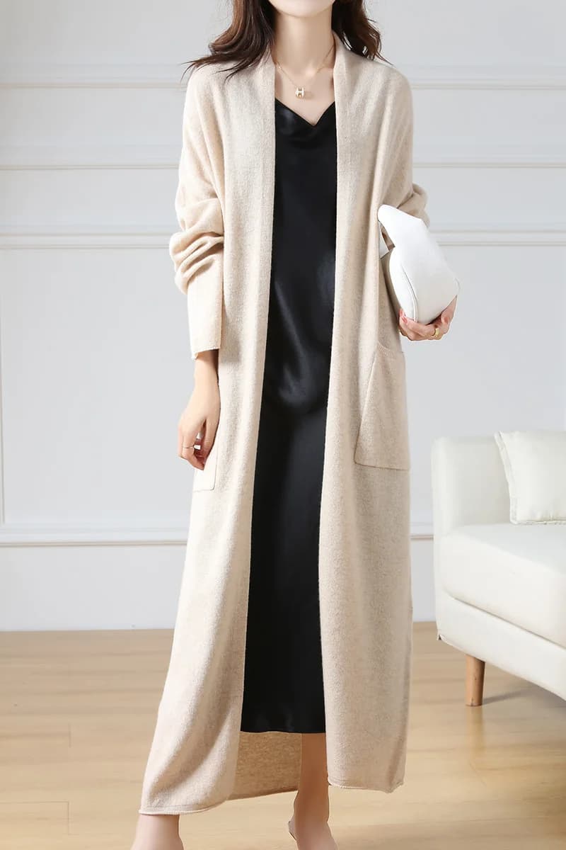 Cardigan en laine à col en V pour femme, pull 100% laine, monochromatique, mode féminine, long, tric
