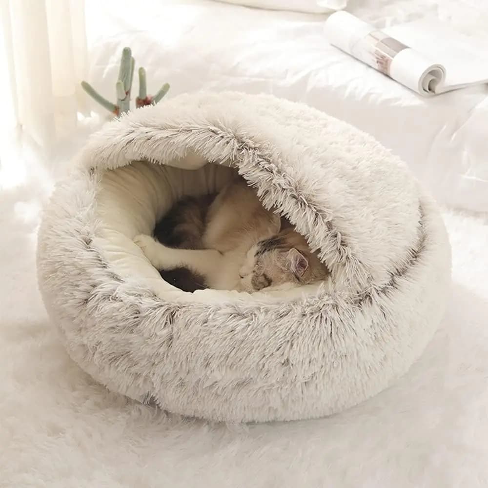 Lit rond en peluche pour chat, matelas pour animaux de compagnie, panier chaud, doux et confortable,
