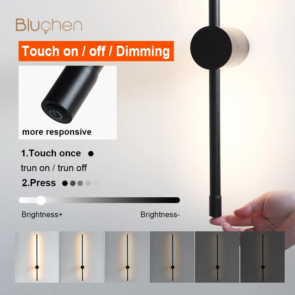Applique murale LED à intensité tactile pour chambre à coucher, applique murale noire, éclairage int