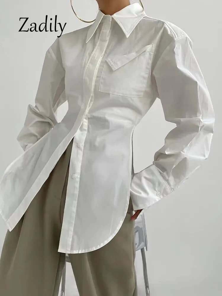 Zadily 2025 automne nouveau en Streetwear à manches longues chemise blanche femmes minimaliste poche
