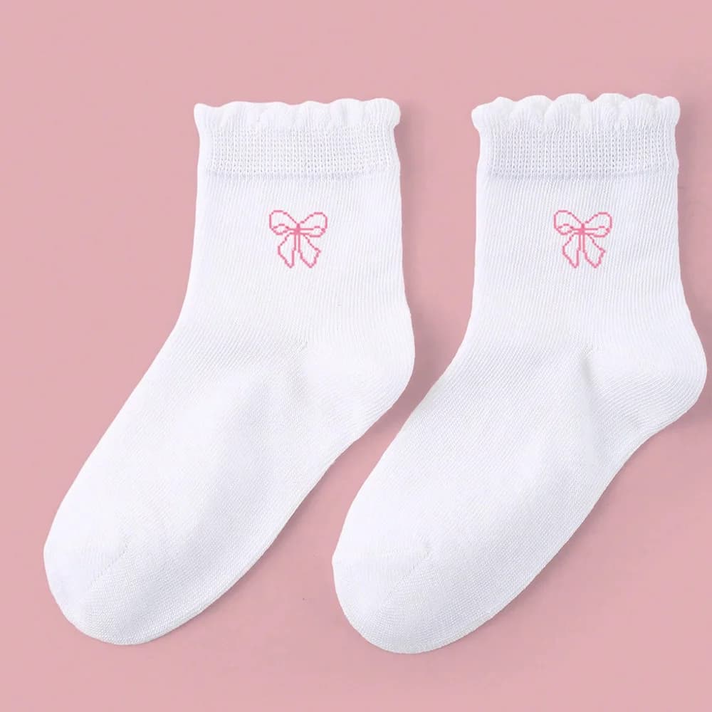 5 paires de chaussettes athlétiques à volants pour filles/enfants, conception d'arc Adorable, chauss