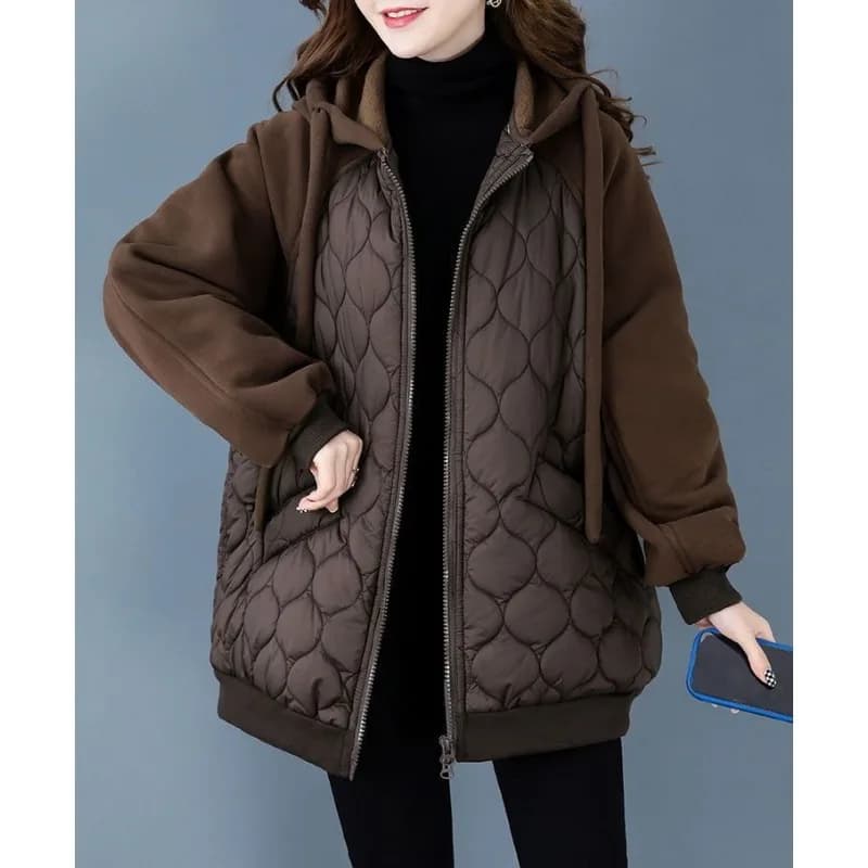 Parkas matelassés à capuche vintage pour femmes, veste matelassurera en coton patchwork, manteau gra