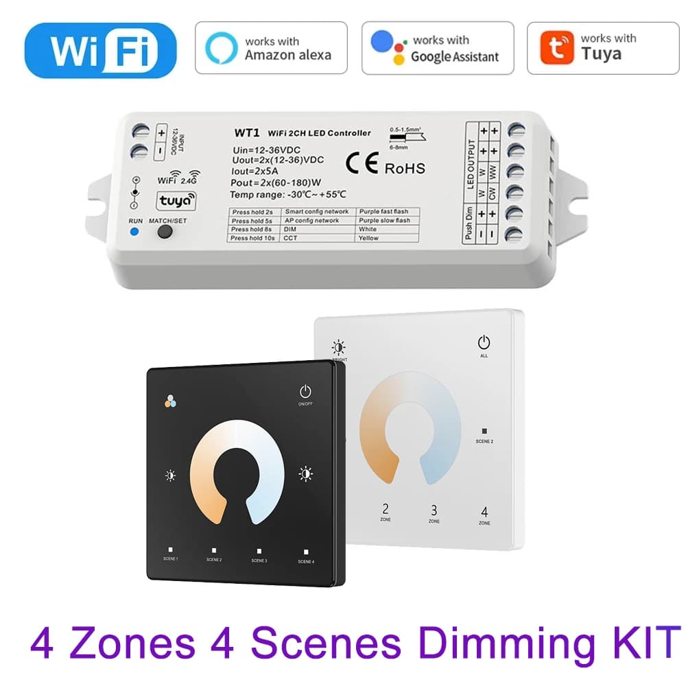 Kit de contrôleur de gradation de bande LED CCT, variateur intelligent, télécommande RF, interrupteu