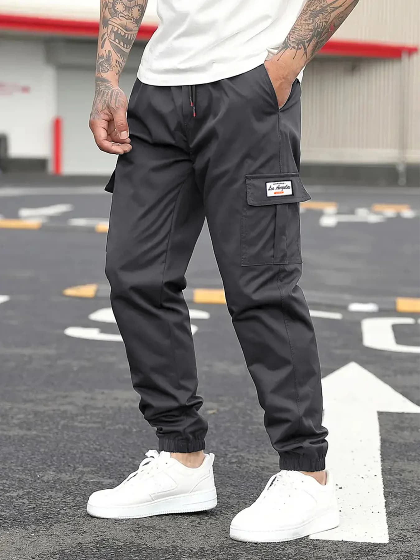 Pantalon Cargo Décontracté Homme Printemps, Pantalon de Jogging Extérieur à Taille Élastique et Cord