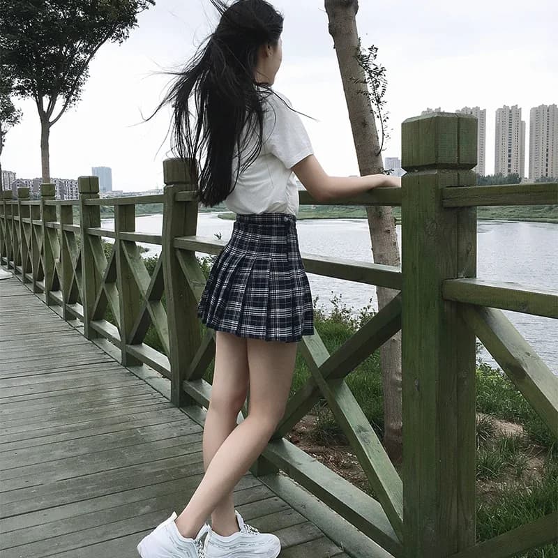 Jupe plissée Harajuku 0 pour femmes, Style Preppy, à carreaux, Mini uniformes scolaires japonais mig