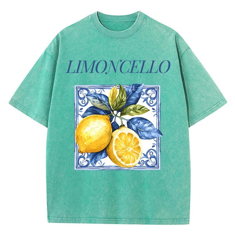 Limoncello impression lavé T-Shirts femmes coton T-Shirts col rond confortable en détresse Streetwea