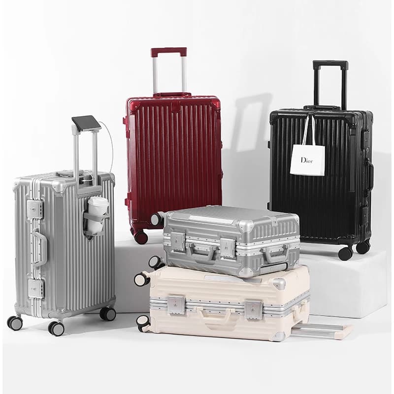 SUSHIMU-Valise de voyage pour hommes et femmes, bagage à main, cadre en aluminium PC, valise à roule