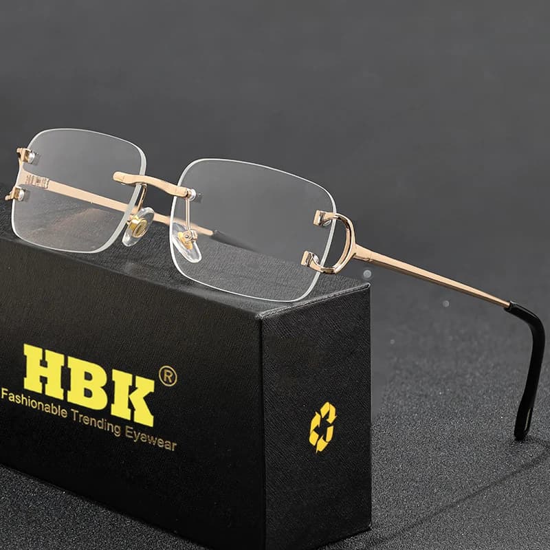 HBK-Petites lunettes de soleil rétro sans monture pour hommes et femmes, rectangulaires en métal, mo