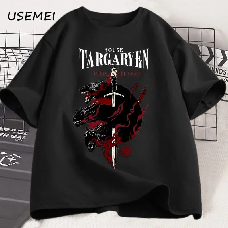 Maison Targaryen T-Shirt feu et sang T-Shirt GOT hommes T-Shirt coton mode à manches courtes décontr