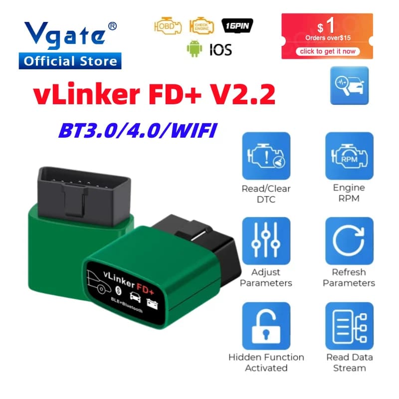 Vgate vLinker FD ELM327 FORScan pour Ford Bluetooth 4.0 OBD2 outil de Diagnostic automatique de voit