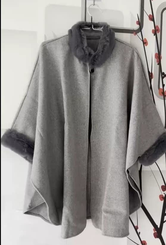 S-5XL hiver chaud mode cape corne boucle laine Poncho Capes femmes fausse fourrure de lapin manches 