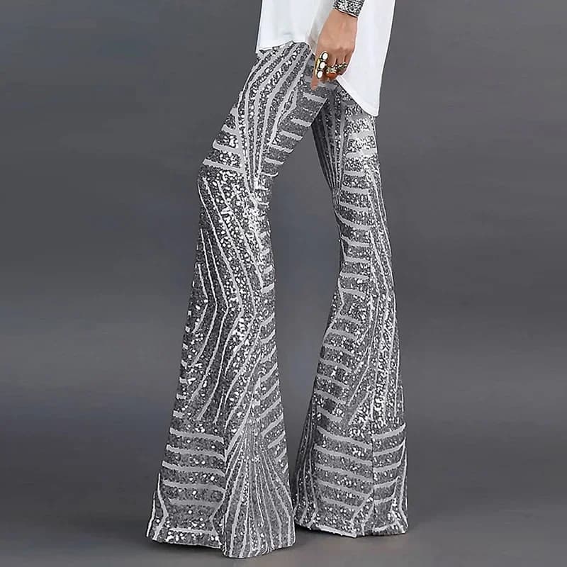 Paillettes taille haute maigre Flare Streetwear sauvage basique mince 2023 tendance Patchwork pantal