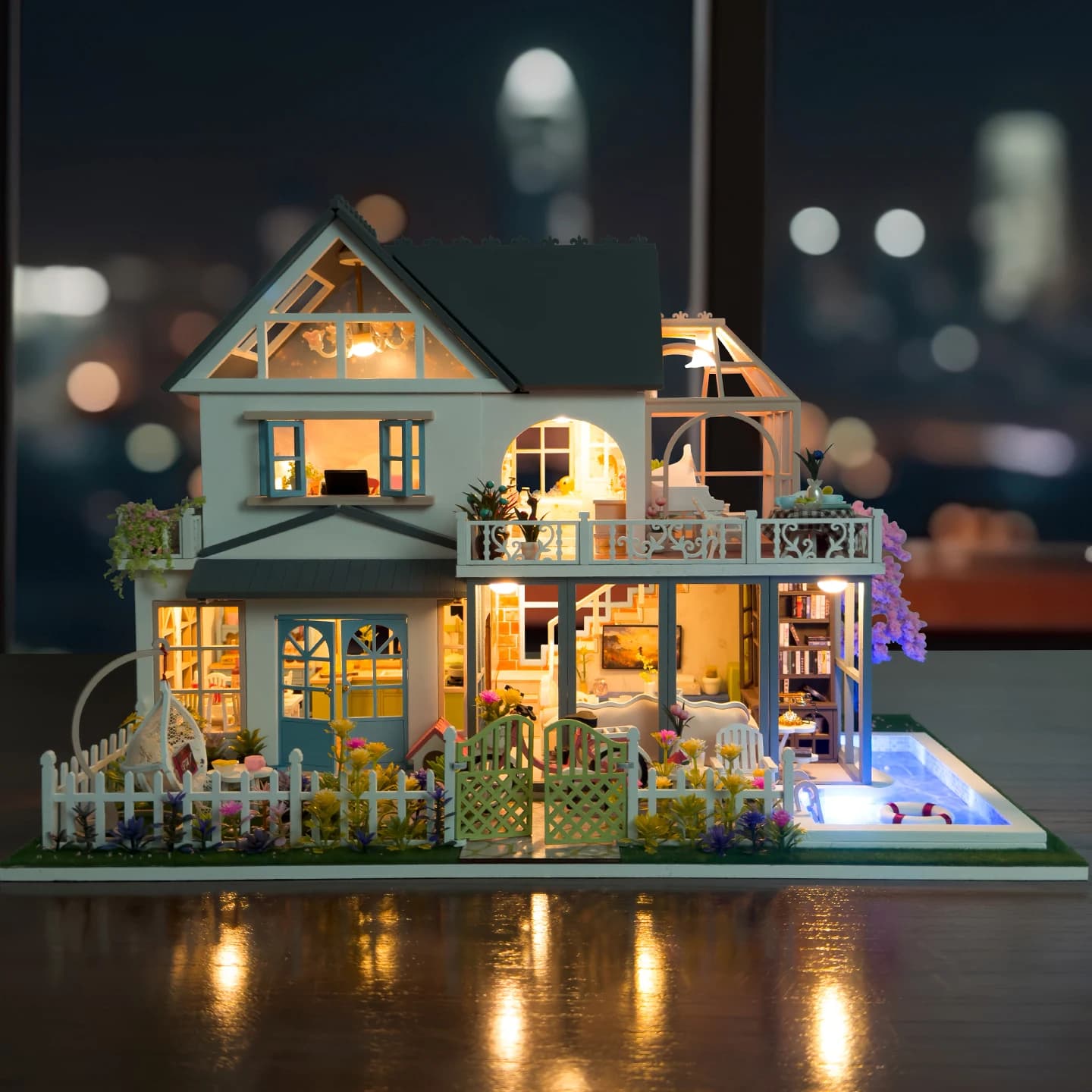 Maison de poupée en bois DIY, modèle de villa moderne, grande maison miniature avec meubles et lumiè