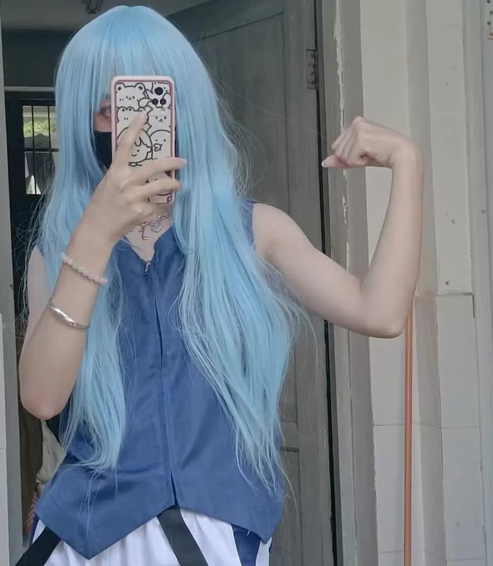 Rimuru Tempest perruque Cosplay bleu cheveux longs raides perruque Anime Costume perruque synthétiqu