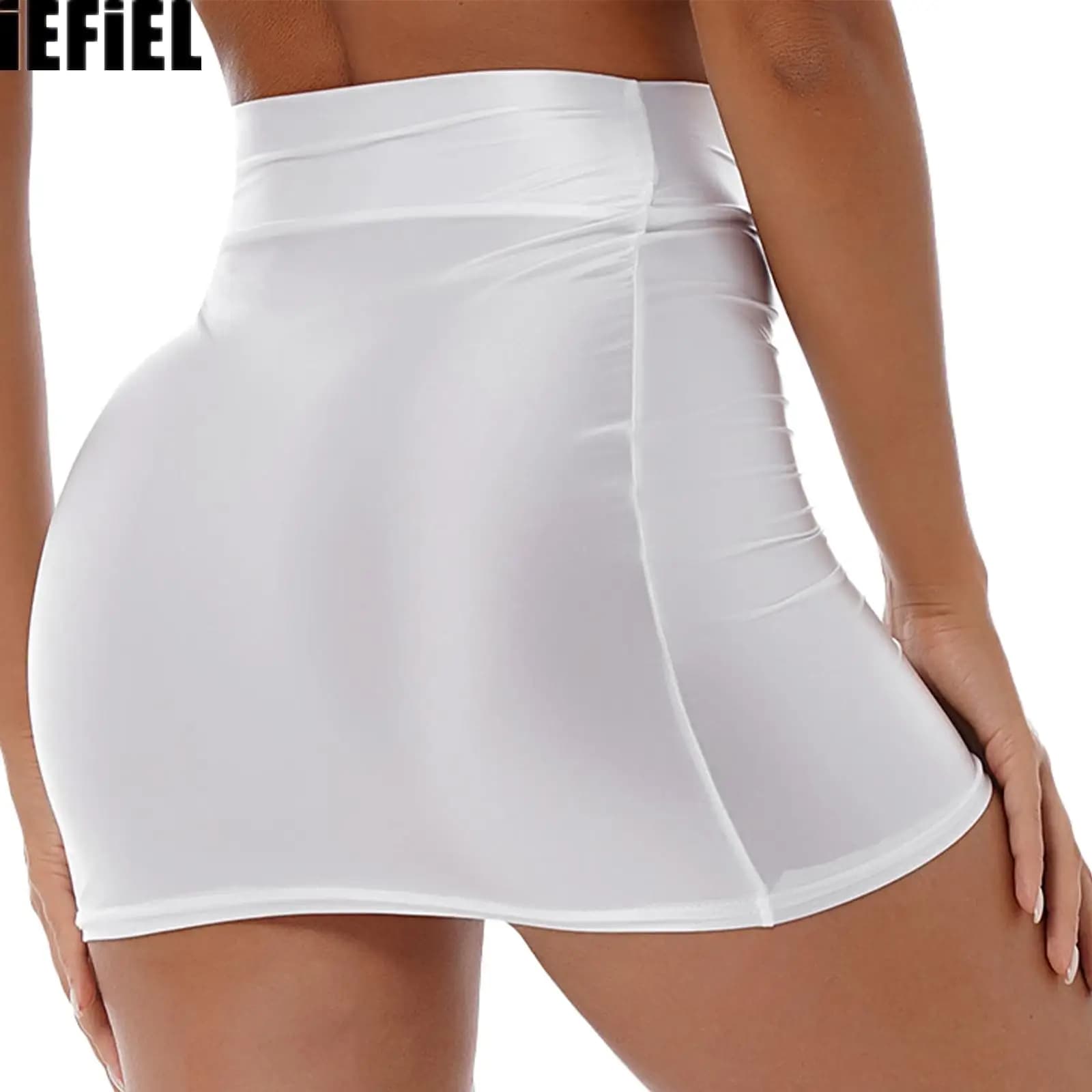 Sexy brillant couleur unie jupes crayon nouveauté mode décontracté taille haute ceinture élastique m