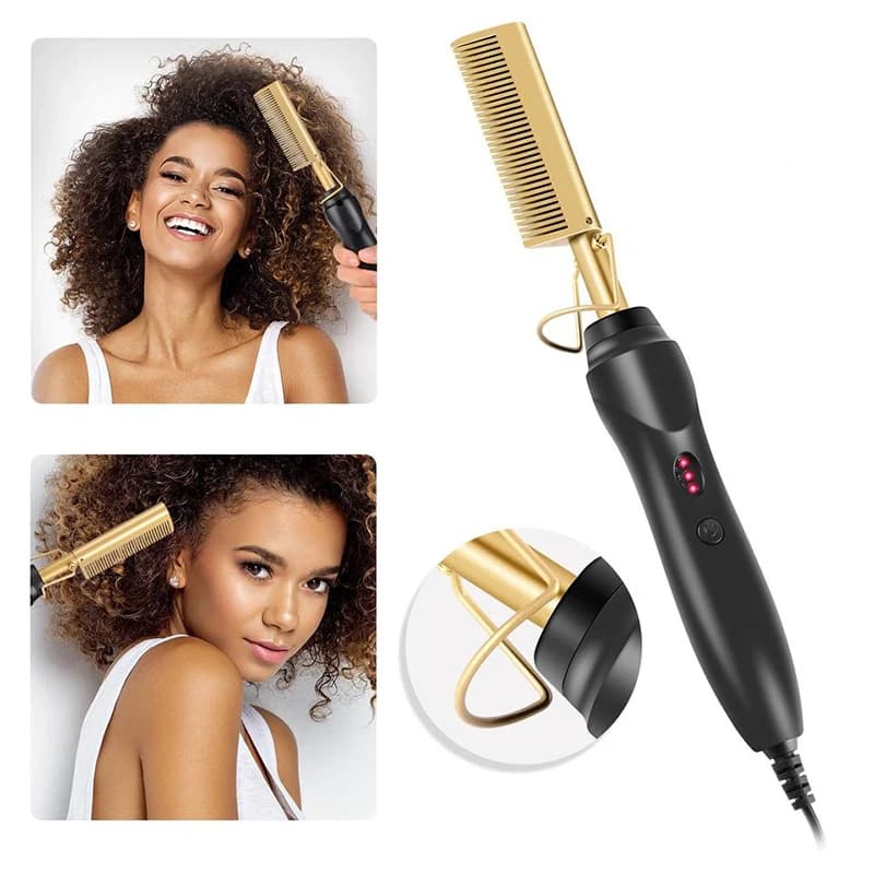 Peigne à cheveux droit portable, chauffage rapide, peigne en cuivre, outil de coiffage professionnel