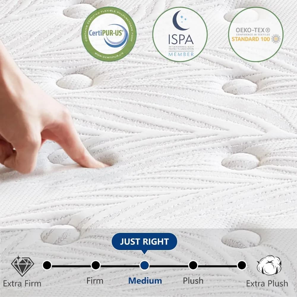 Matelas, matelas hybride californien de 14 pouces dans une boîte, ressorts ensachés et mousse à mémo