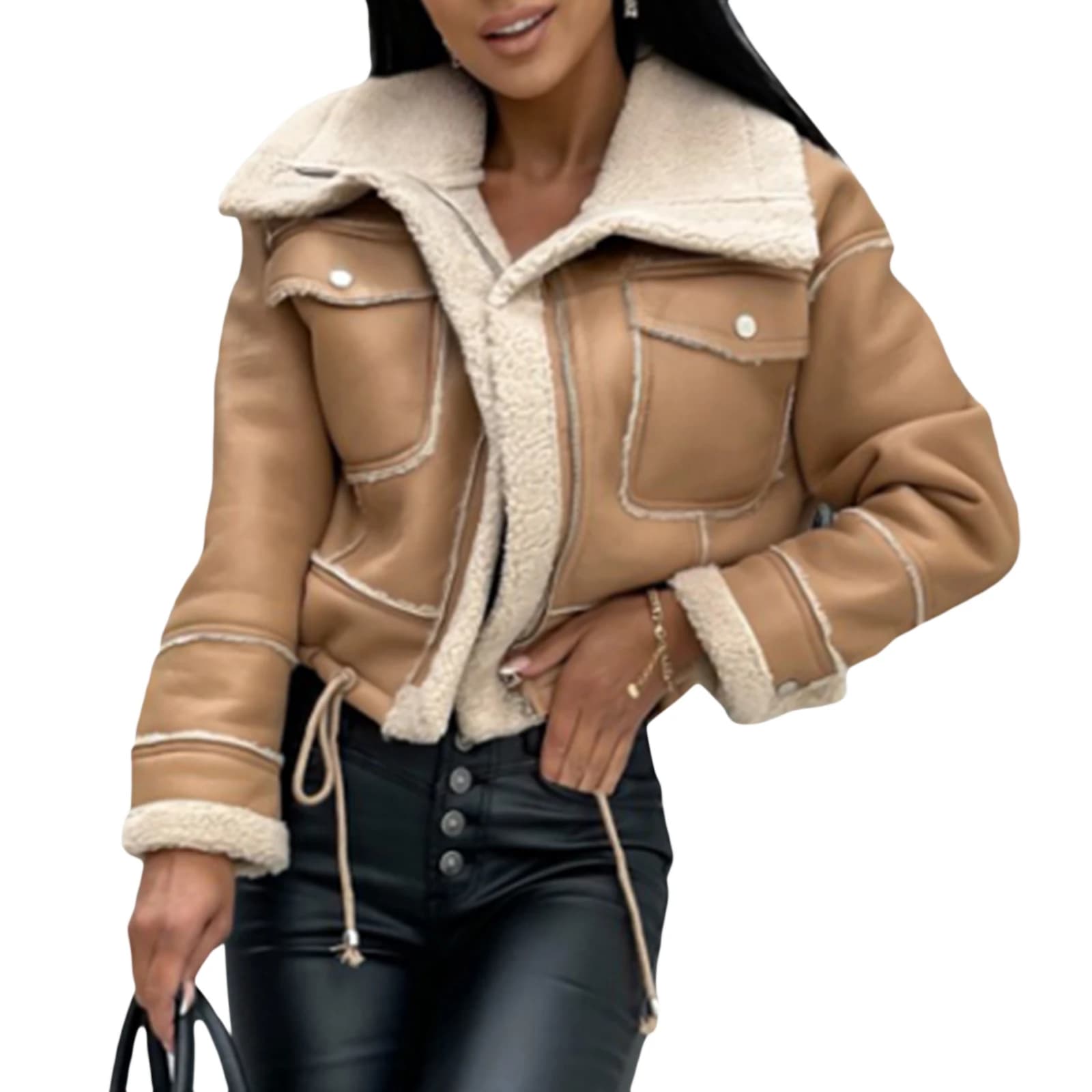 Veste à Manches sulfavec Fermeture Éclair pour Femme, Manteau de Rue, Patchwork, Vêtements d'Extérie