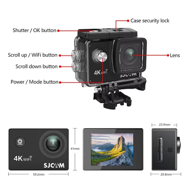 SJCAM SJ4000 caméra d'action aérienne avec vidéo 4K 30M étanche 2.4G WiFi caméra de sport caméra d'a