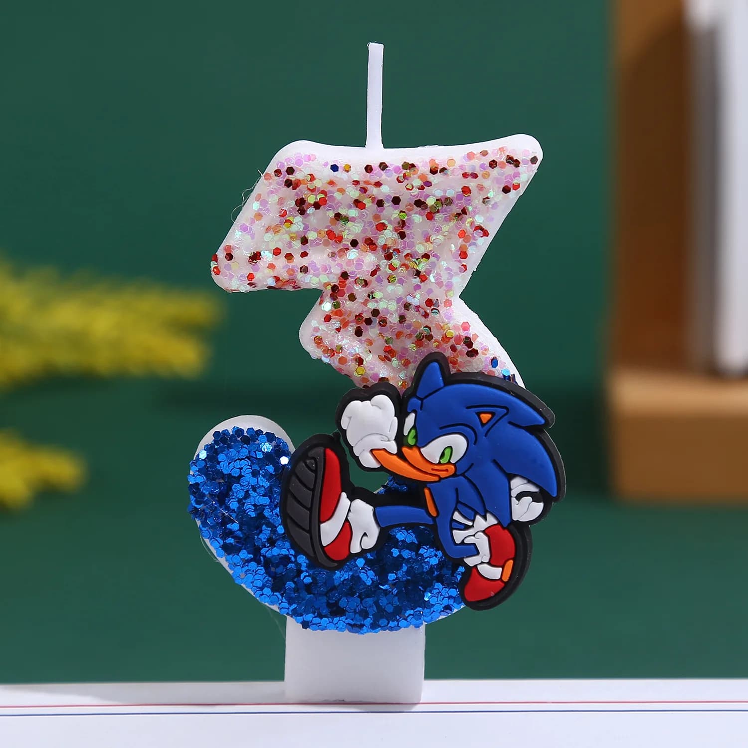 Bougie Sonices bleue 0-9 chiffres, personnage d'anniversaire pour enfant, décorations de gâteau d'an