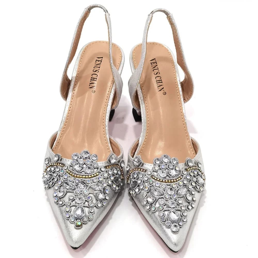 Ensemble de sac et chaussures assortis pour femmes, chaussures pointues, Parker, design évidé, or, m