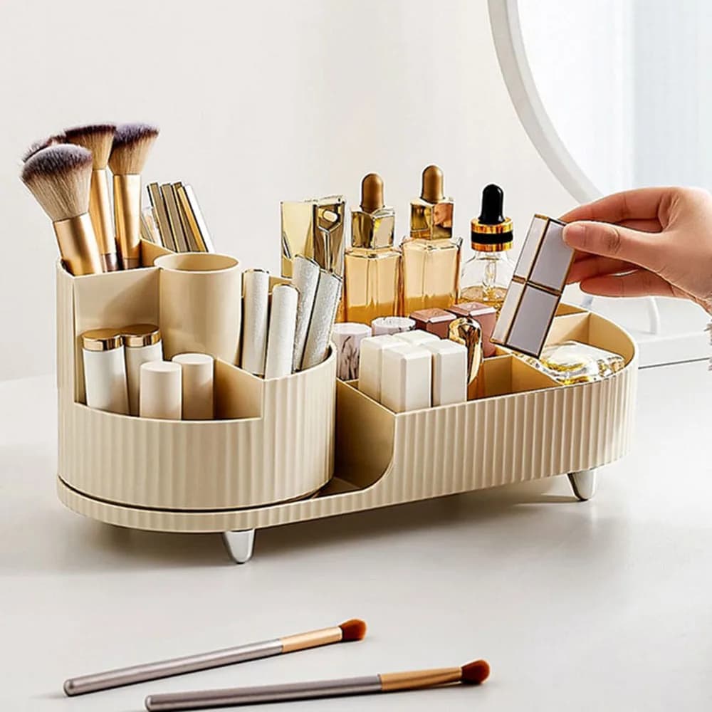 Support de rangement pour cosmétiques avec base rotative et compartiments divisés pour boîte de rang