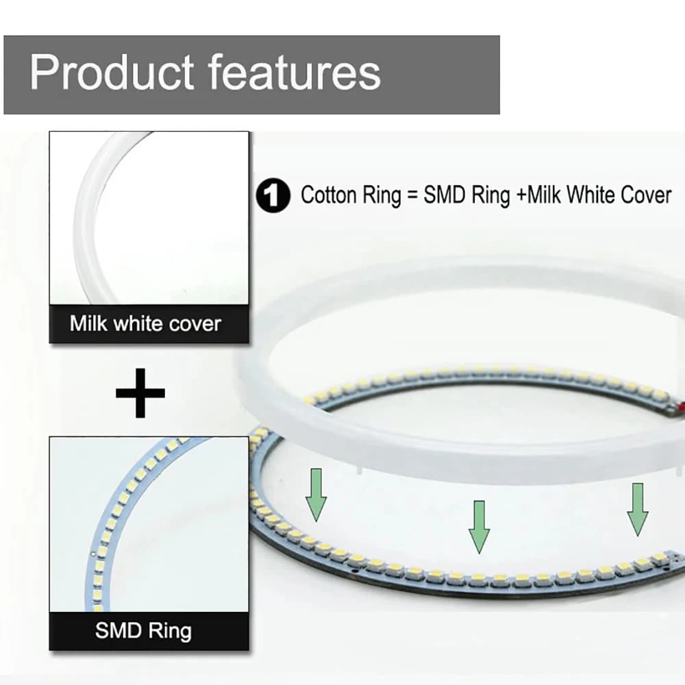 Lampes en forme d'yeux d'ange pour BMW, 2 x(131MM + 106MM) LED double couleur, anneaux en coton, SMD