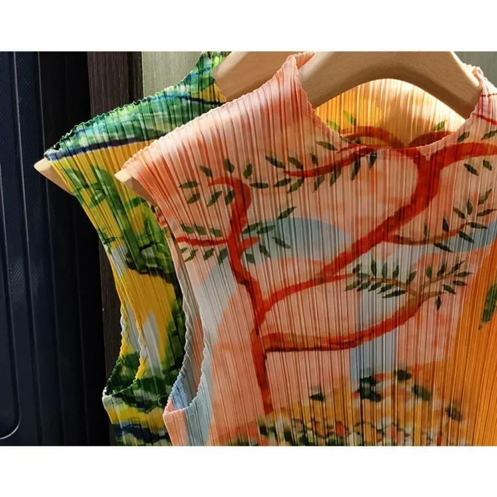 Plisceaux conception originale T-shirt 2025 été plissé fleur imprimé hauts décontracté mode apparaît