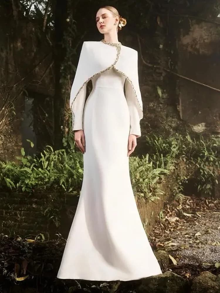 HIGH STREET Nouveauté 2026 Robe longue maxi de créateur pour femme, ornée de diamants et de perles, 