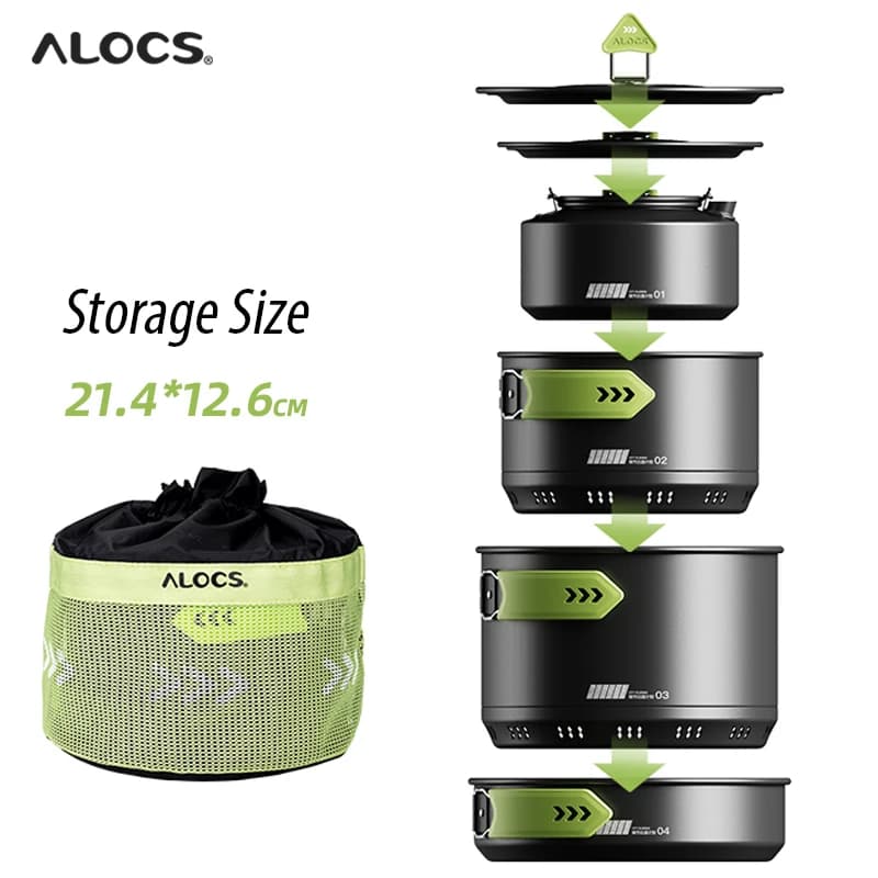 Alocs CW-C65 Camping Batterie de Cuisine Casseroles Rurry saupoudrer Bouilloire à Eau Ensemble Compa