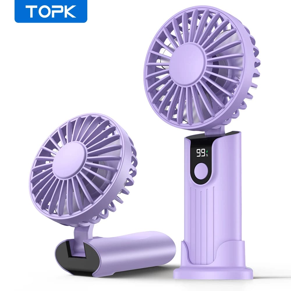TOPK K38 Ventilateur portatif, ventilateur de cou de voyage personnel multifonction 3 en 1 de 000 mA