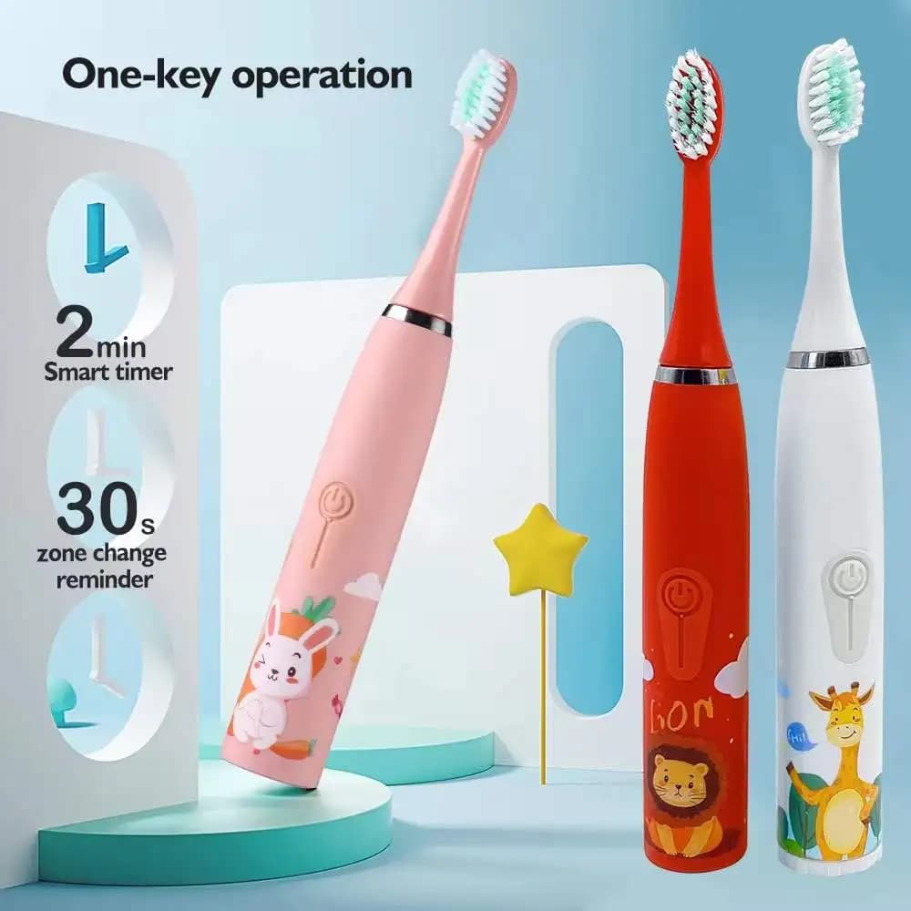 Brosse à dents électrique pour enfants, brosse à dents électrique sonique Ultra sonique avec 5 têtes