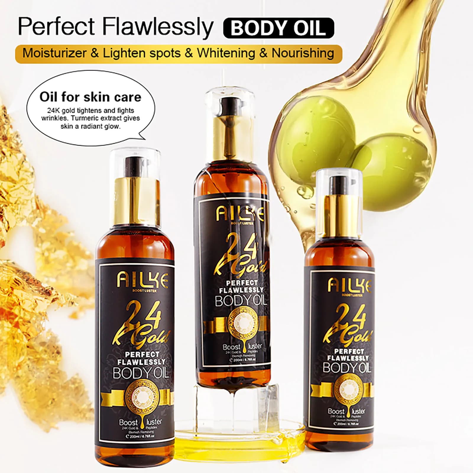 AILKE 24K Glod Gamme de soins pour la peau impeccable, blanchissant la peau, réduit les taches foncé