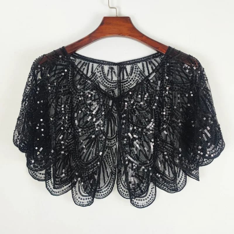 Châle à paillettes pour femme, cape de soirée vintage, art déco perlé, Halloween
