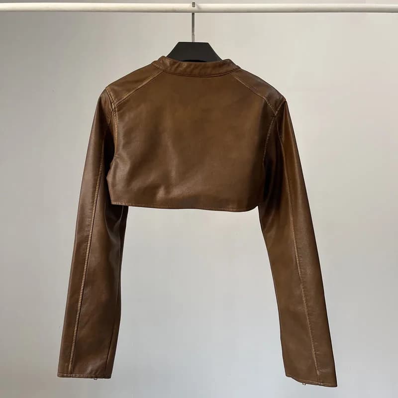 YOZOU-Veste de Motard en Faux Cuir PU pour Femme, Manteau Court à Fermeture Éclair, Tenues Rave, Str
