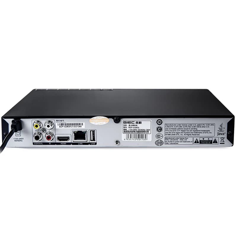 GIEC-Lecteur Blu Ray G2805, DVD, VCD, CD, prend en charge les notaires Dolby DTS, USB Huit, disque d