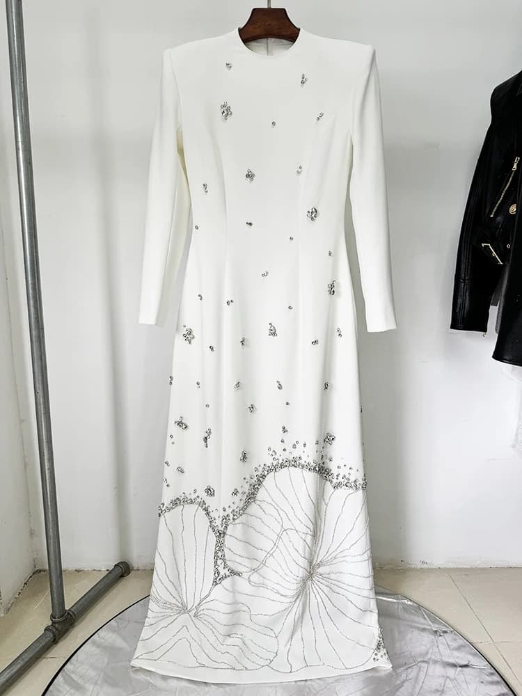 HIGH STREET Nouveauté 2026 Robe longue de créateur pour femme à manches longues, luxueuse, ornée de 