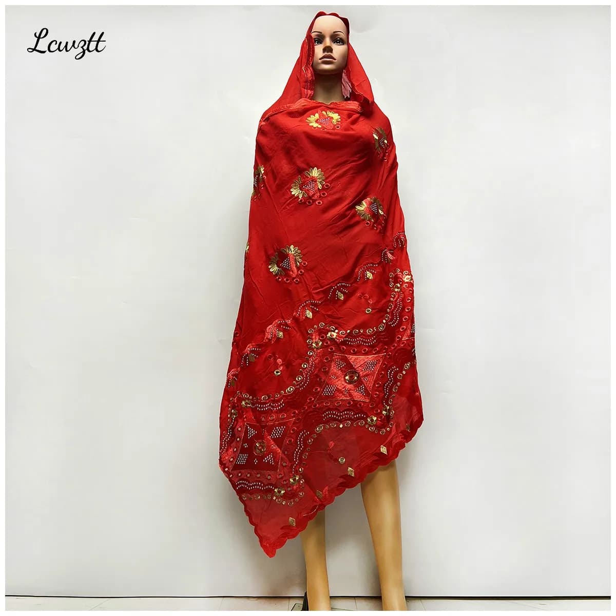 Foulard en tissu de coton pour femmes musulmanes africaines, grande taille, processus de broderie, l