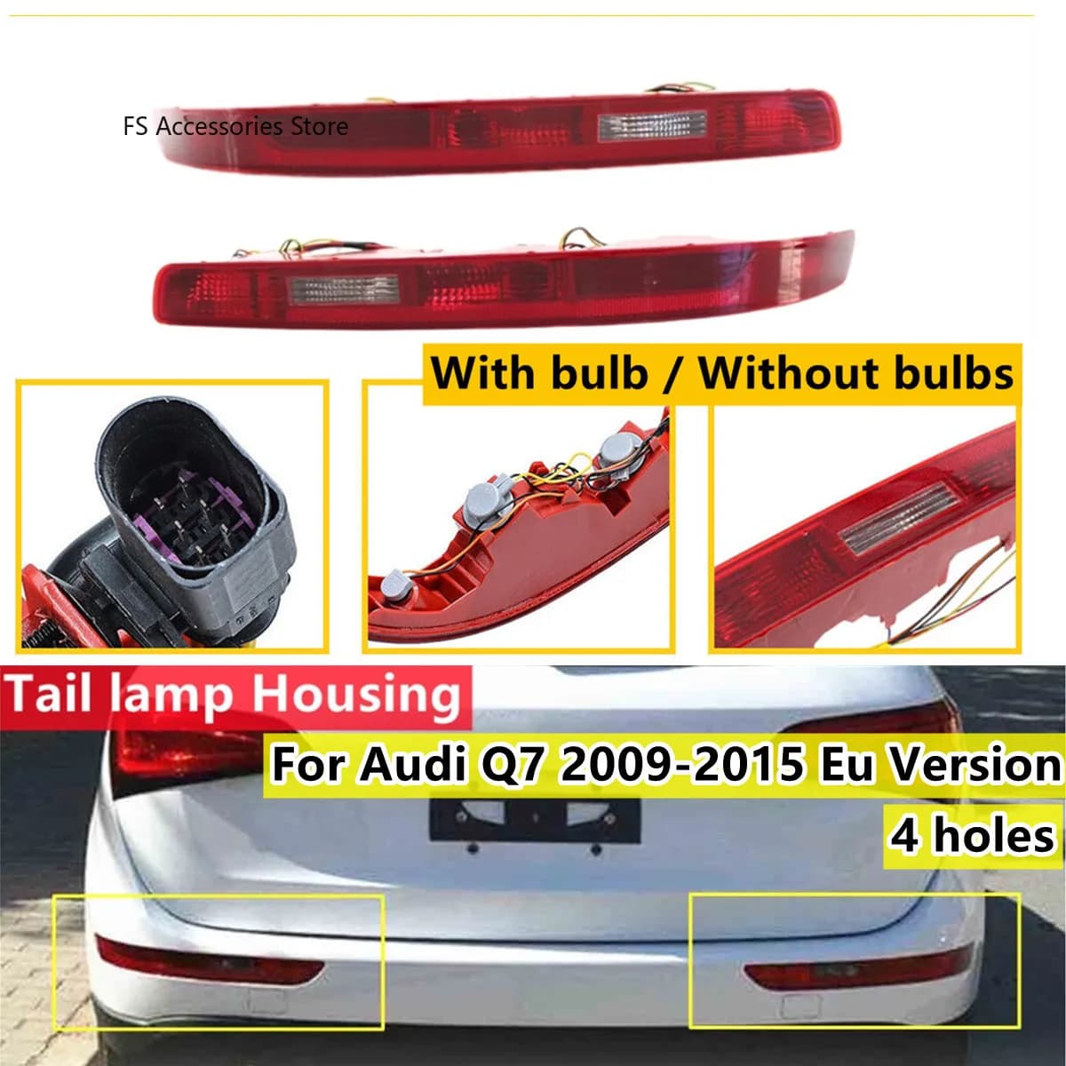 Clignotant de pare-chocs arrière, feu stop, feu stop avec ou sans fil, 4 ampoules, Audi Q7 2006-2015