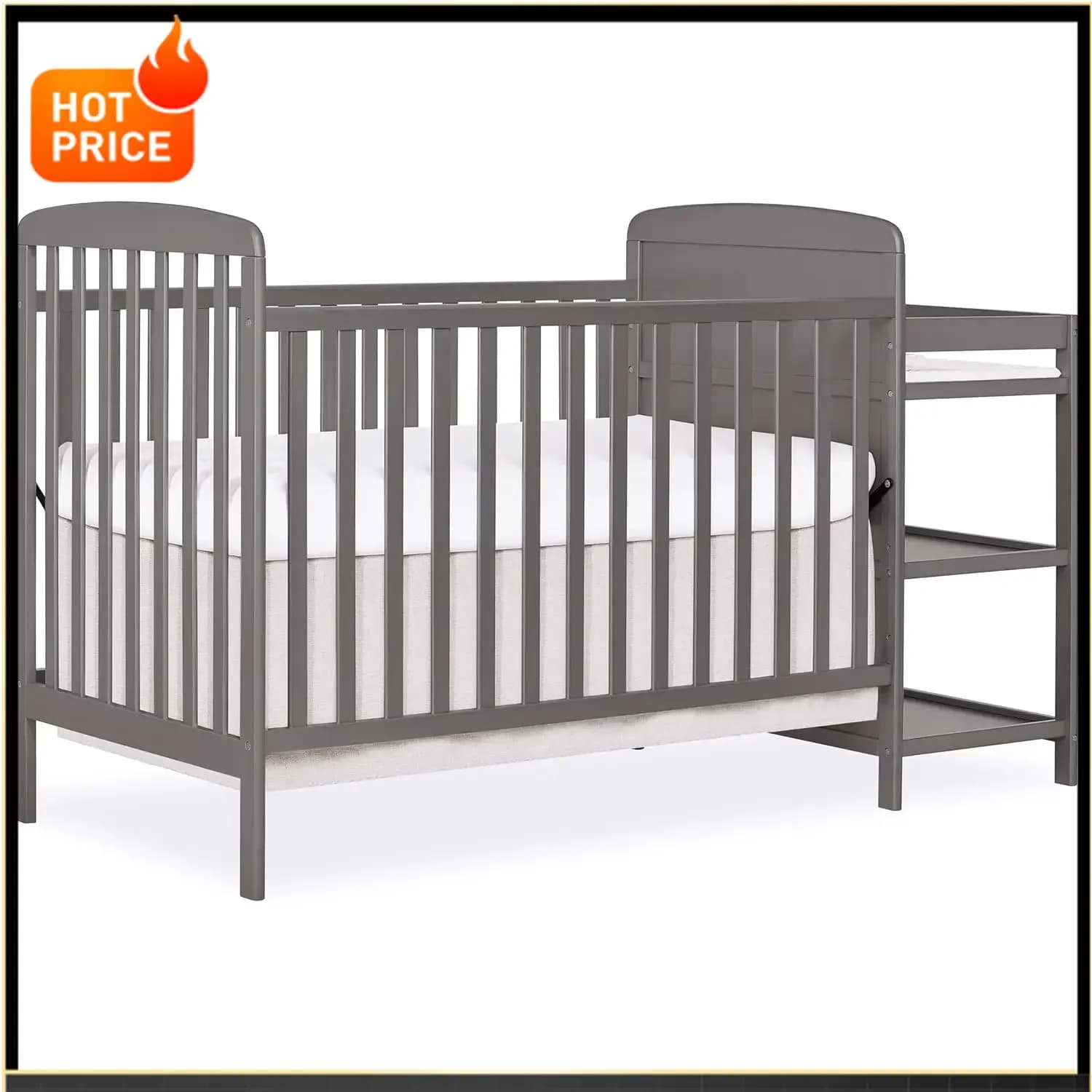 Best-seller [Prix réduit !] Lit bébé convertible 3-en-1 Anna avec table à langer et rangement, gris 