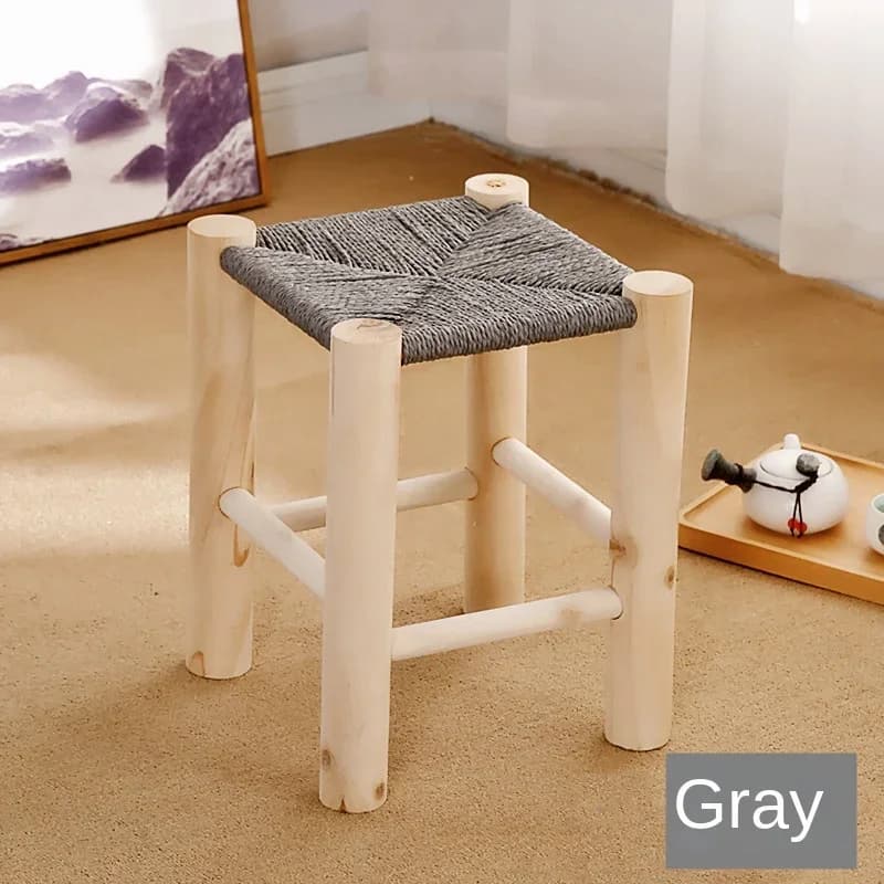 Tabouret à langer en bois tissé, tabouret en pin tissé à la main, en bois massif, antidérapant, pour