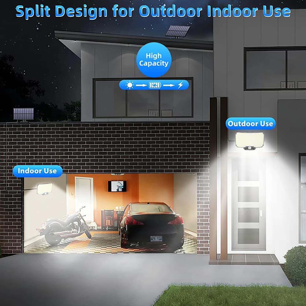 Lampes Solaires à 234 ou 318/348 LED avec 3 Modes de Fonctionnement, Détecteur de Mouvement Super Lu