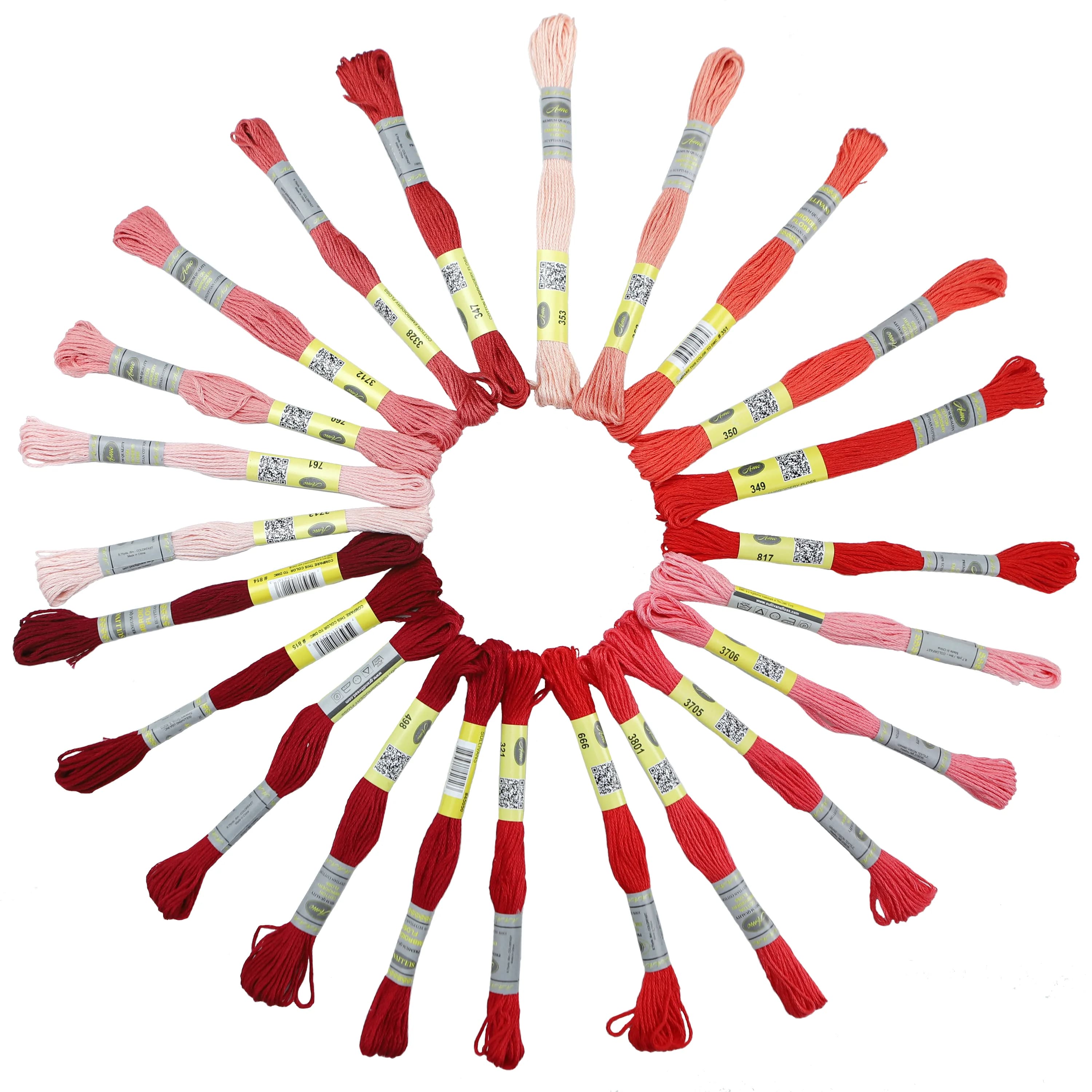 Ensemble de 12 écheveaux de couleur rouge et rose, fil à broder en coton égyptien mercerisé de 8 mèt