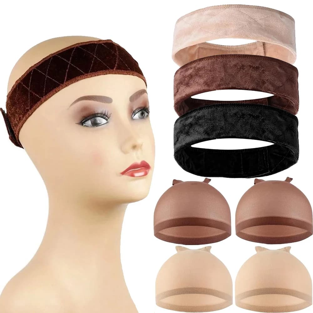 Bandes de poignée de perruque et bonnets de perruque en maille dôme pour garder les perruques dans l