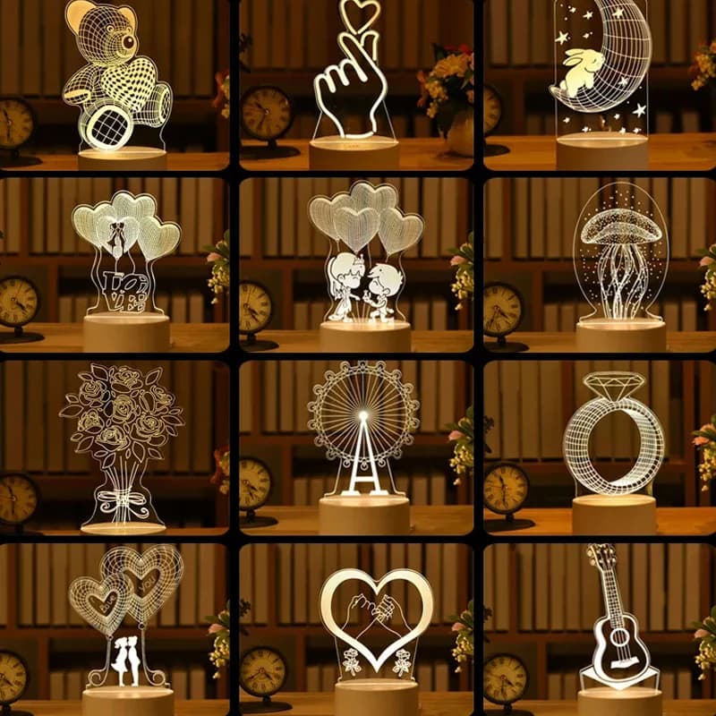 Amour romantique 3D acrylique lampe à LED pour la maison veilleuse pour enfants lampe de Table décor