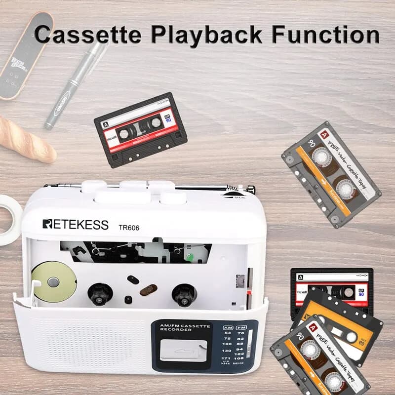 Retekess TR606 Radio FM AM Radio lecture de Cassette Radios portables FM AM enregistrement 3.5mm éco