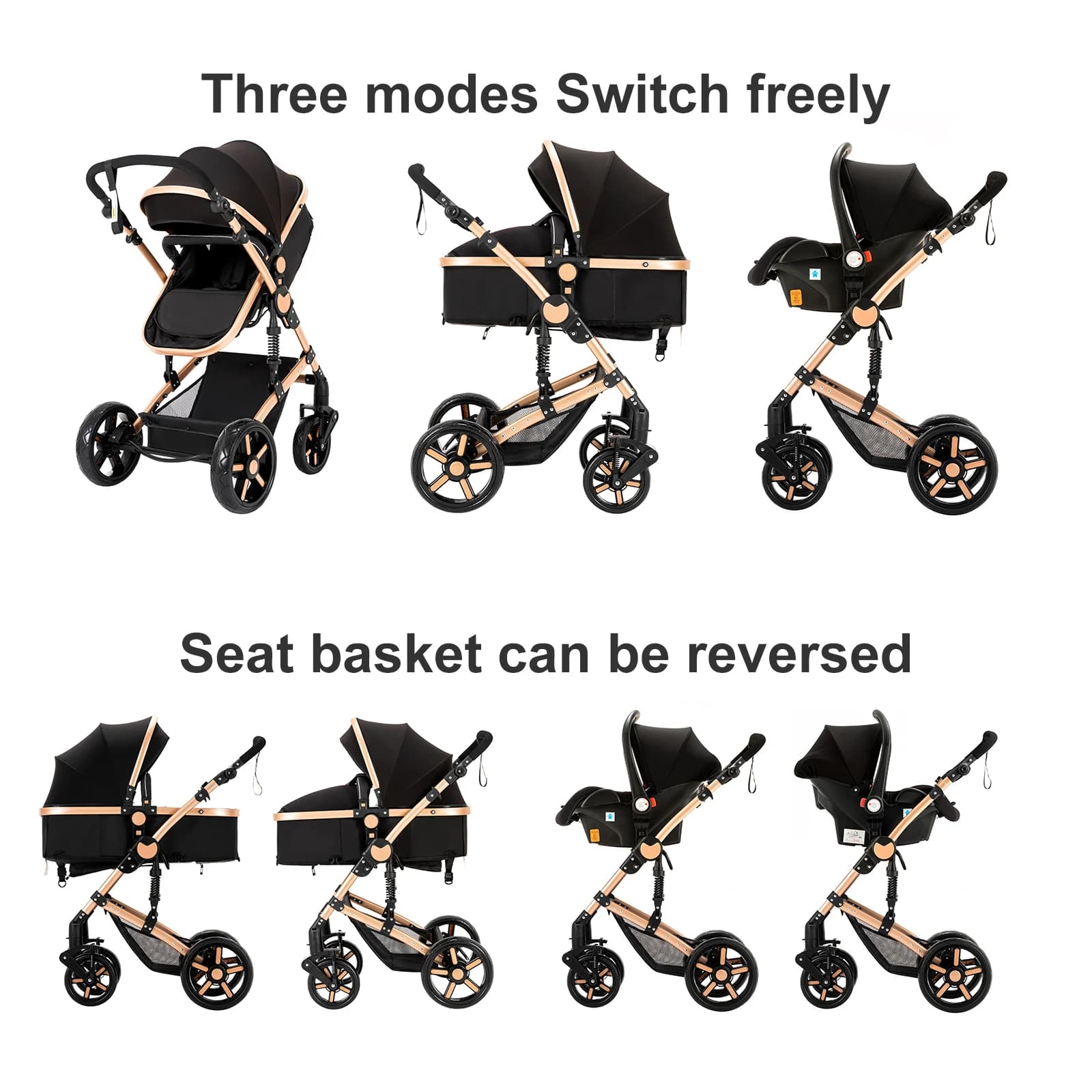 Poussette de luxe 3 en 1 pour bébé, avec siège auto et berceau, landau de paysage haut, légère, faci