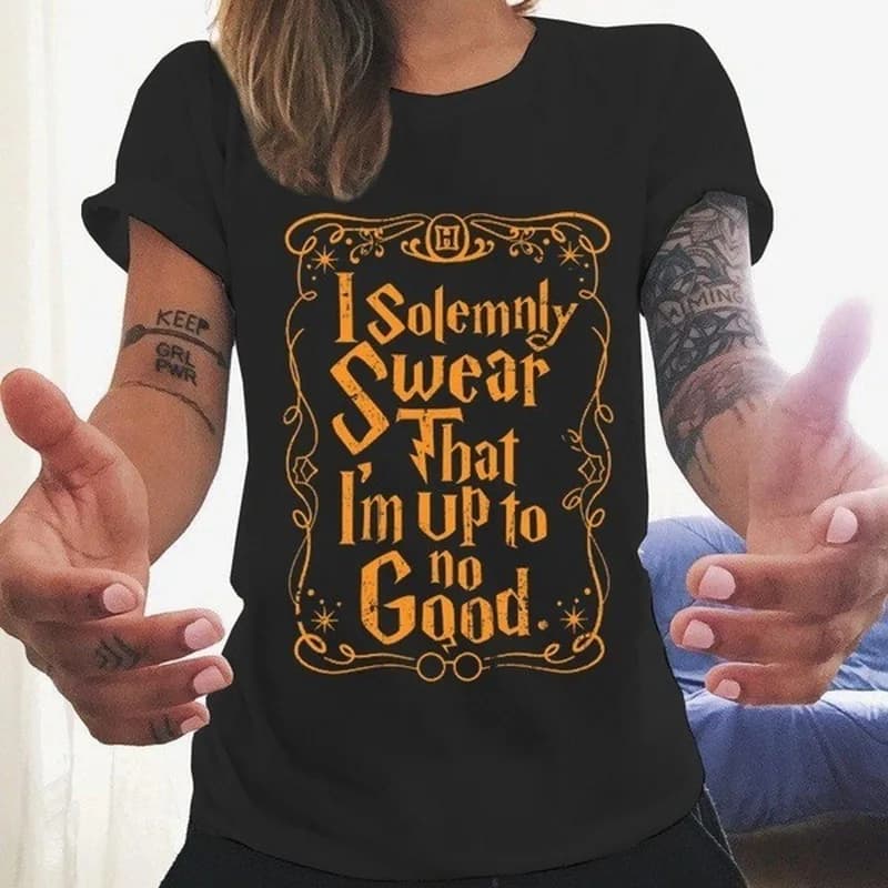 Je jure solennellement qui je suis pas de bon lettre impression t-shirt femmes à manches courtes col